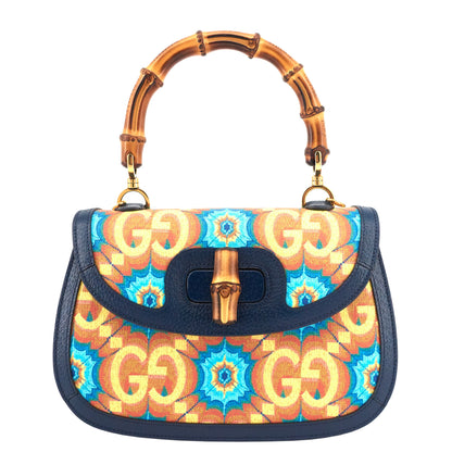 Gucci 1947 Bamboo Handle Kaleidoscope Canvas and Leather Bag