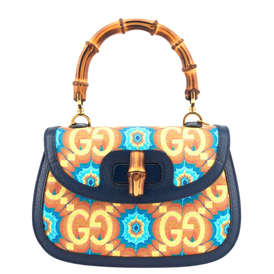 Gucci 1947 Bamboo Handle Kaleidoscope Canvas and Leather Bag