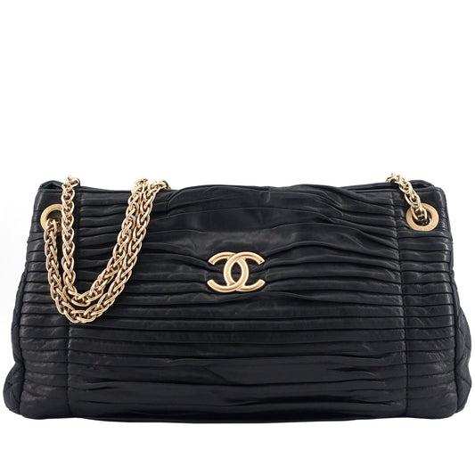 Chanel CC Accordion Pleated Lambskin Leather Chain Bag