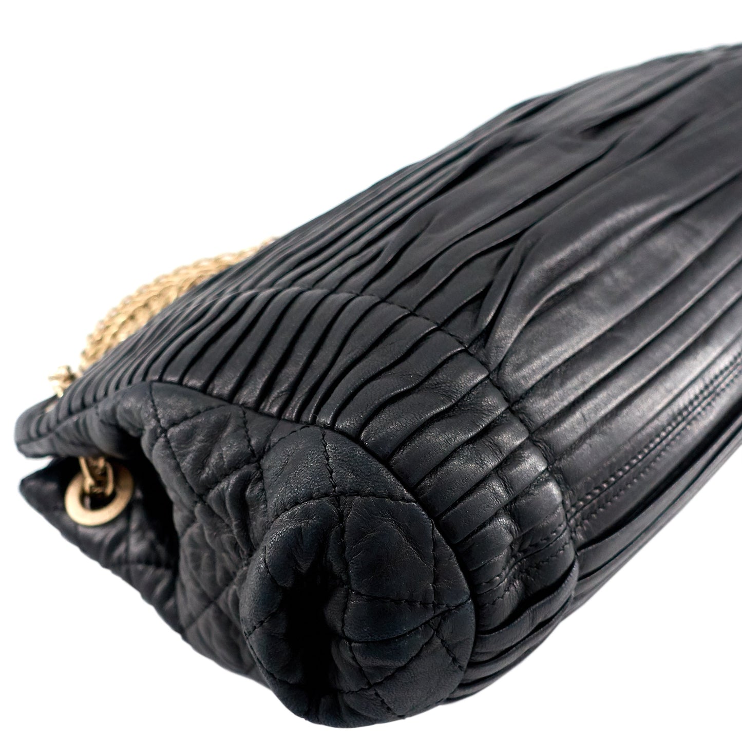 Chanel CC Accordion Pleated Lambskin Leather Chain Bag