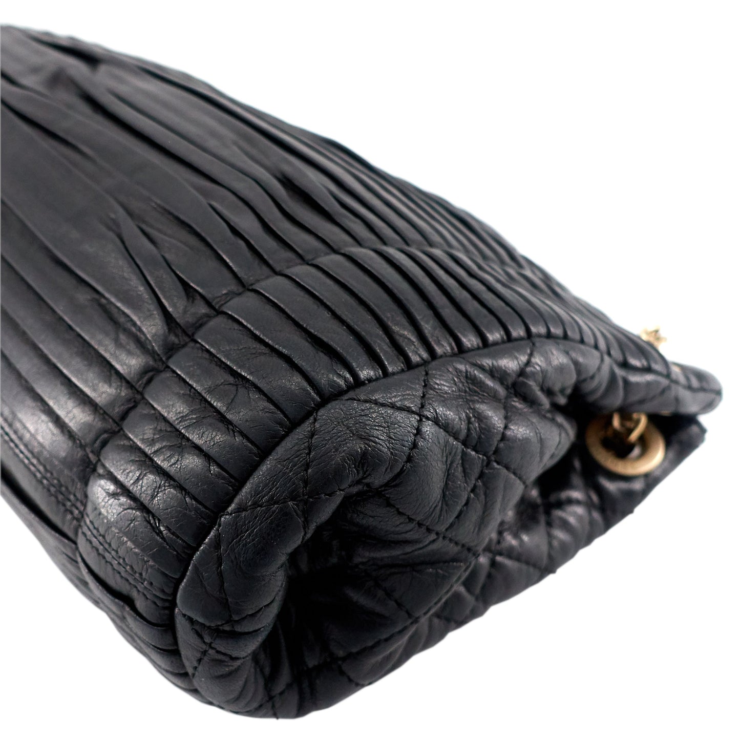 Chanel CC Accordion Pleated Lambskin Leather Chain Bag