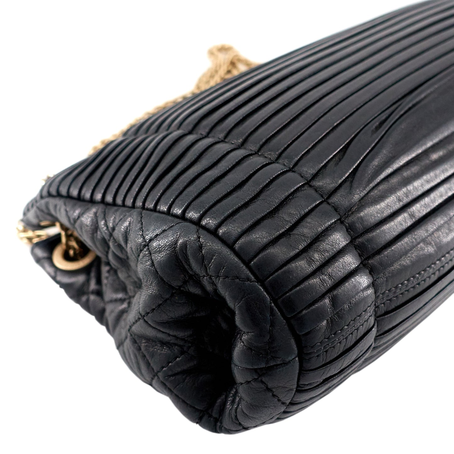 Chanel CC Accordion Pleated Lambskin Leather Chain Bag