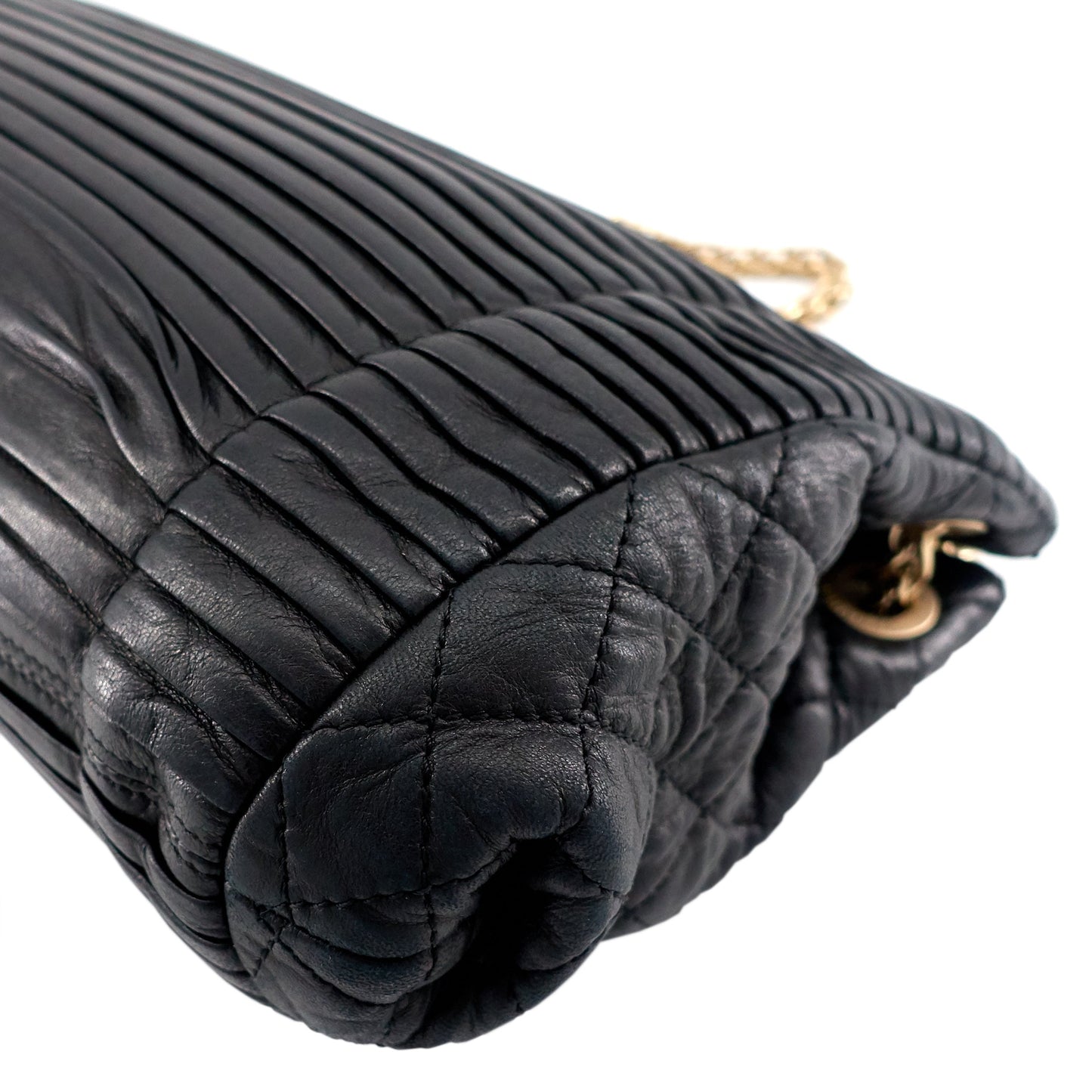 Chanel CC Accordion Pleated Lambskin Leather Chain Bag