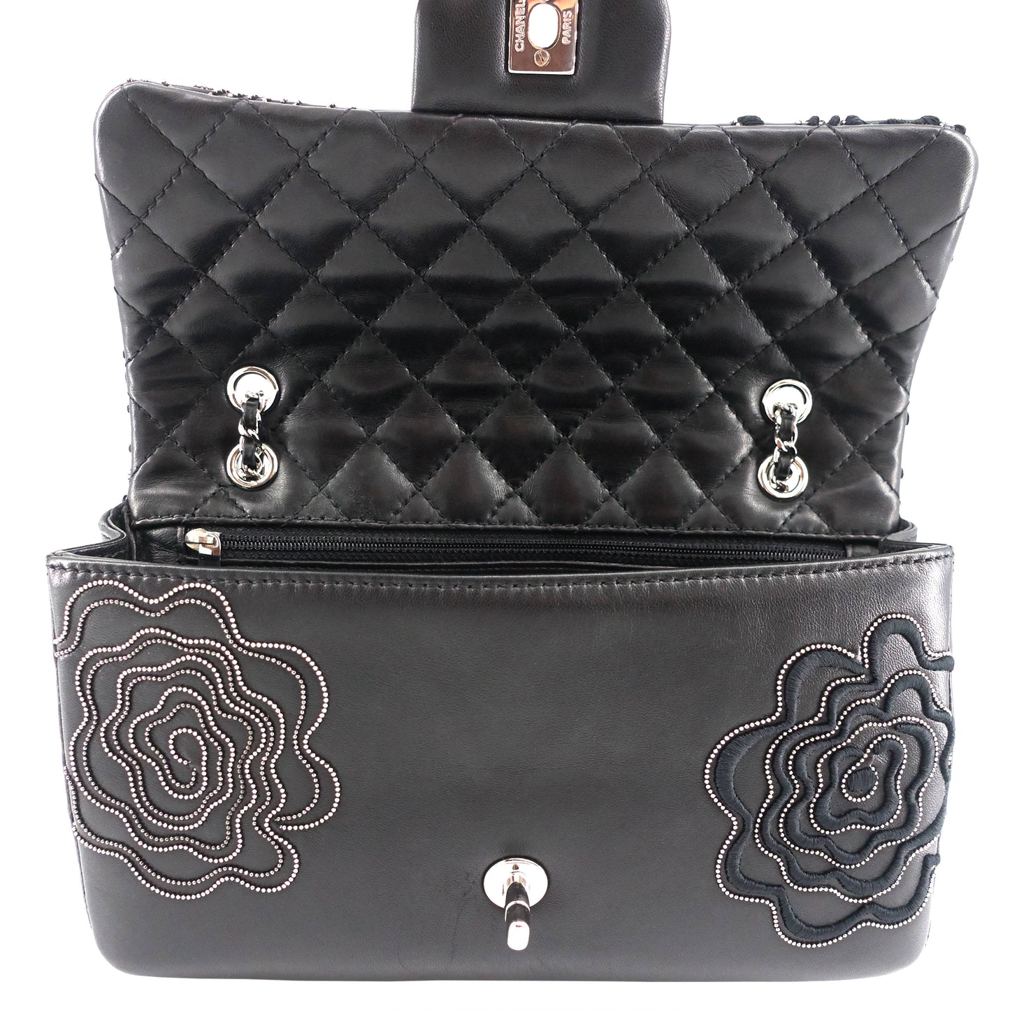 Chanel Embroidered Camellia Follies Medium Lambskin Leather Flap Bag