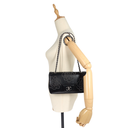 Chanel Embroidered Camellia Follies Medium Lambskin Leather Flap Bag