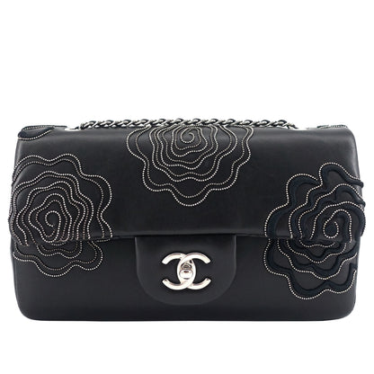 Chanel Embroidered Camellia Follies Medium Lambskin Leather Flap Bag