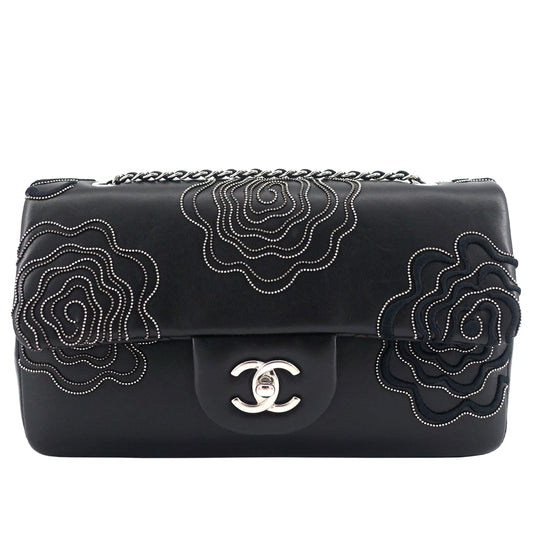 Chanel Embroidered Camellia Follies Medium Lambskin Leather Flap Bag