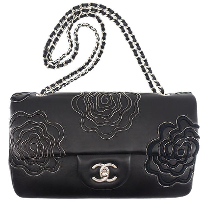 Chanel Embroidered Camellia Follies Medium Lambskin Leather Flap Bag