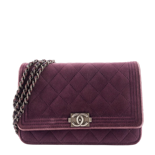 Chanel Boy Quilted Velvet Wallet on Chain Bag
