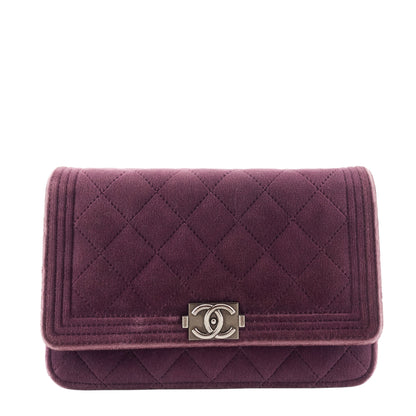 Chanel Boy Quilted Velvet Wallet on Chain Bag