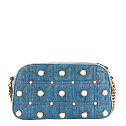 Gucci Pearly GG Marmont Small Denim Camera Bag