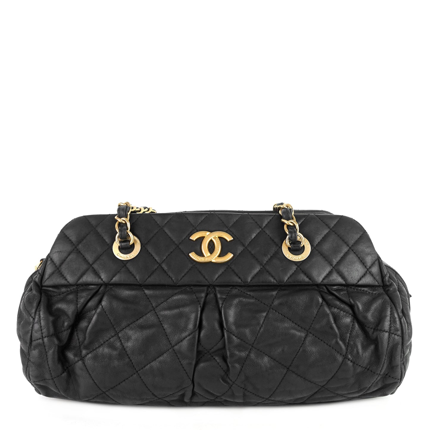 Chanel Chic Quilted Iridescent Calfskin Leather Bowling Bag