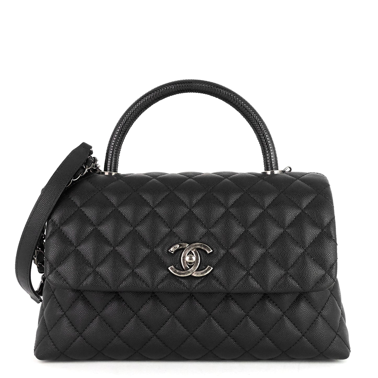 Chanel CC Coco Small Caviar and Lizard-Embossed Calfskin Top Handle Bag