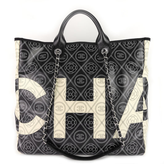 Chanel Coated Canvas Camellia Large Shopping Tote Bag