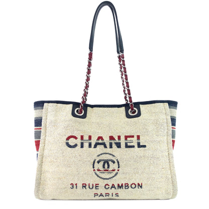Chanel Deauville Small Canvas Shopping Tote Bag