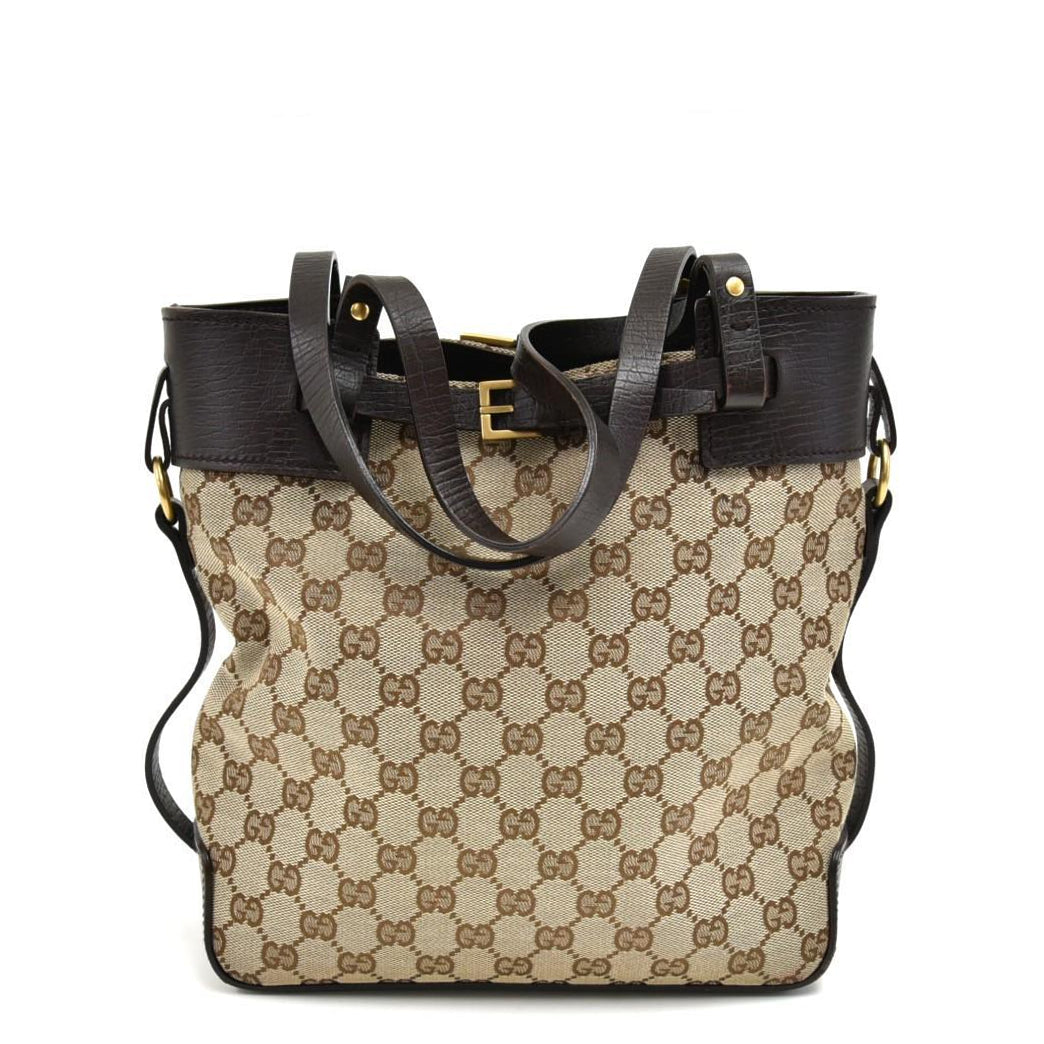 Gucci Monogram Canvas Ornamental Buckle Tote Bag