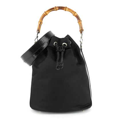Gucci Nylon Bamboo Handle Drawstring Bucket Bag