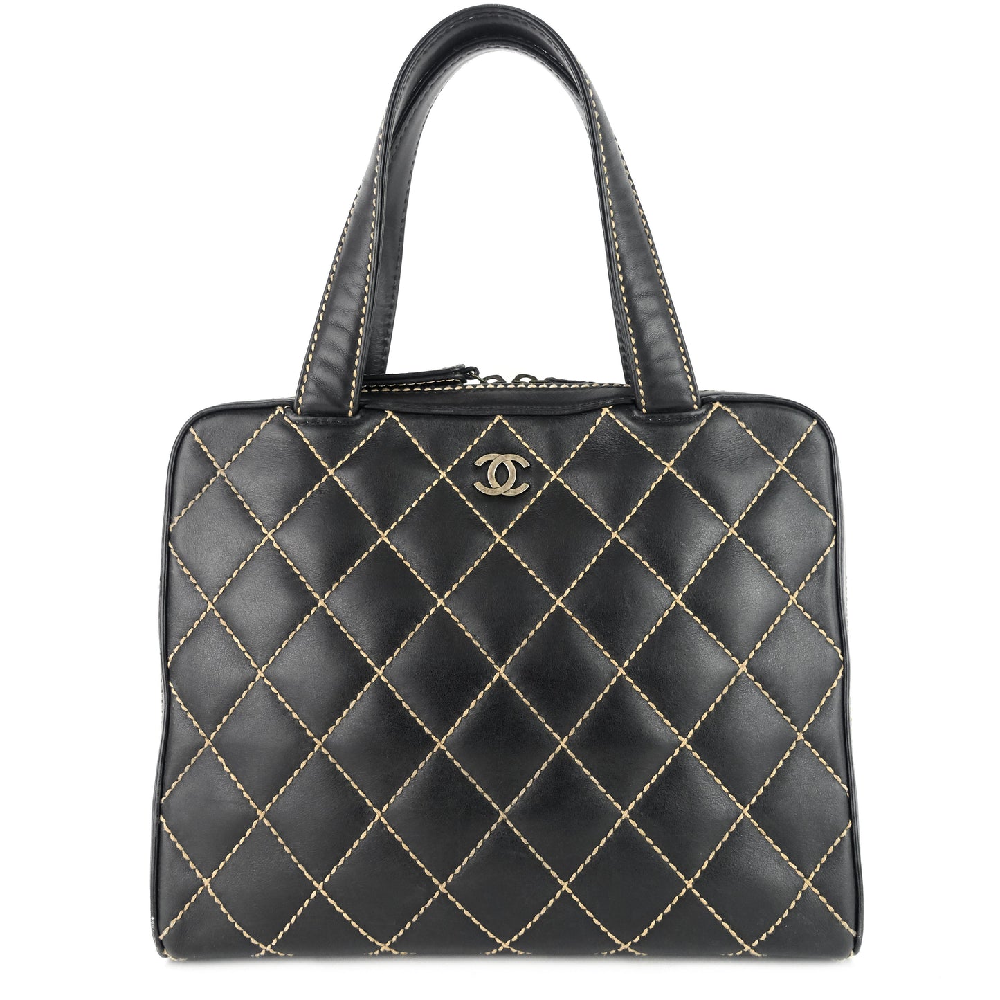 Chanel Surpique Top Handles Calfskin Leather Bowler Bag