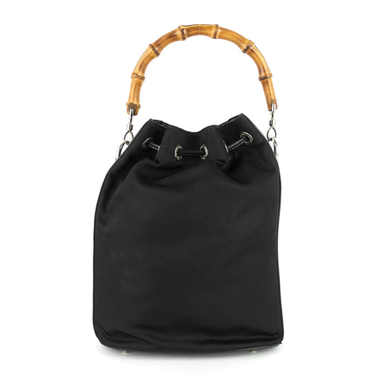 Gucci Nylon Bamboo Handle Drawstring Bucket Bag