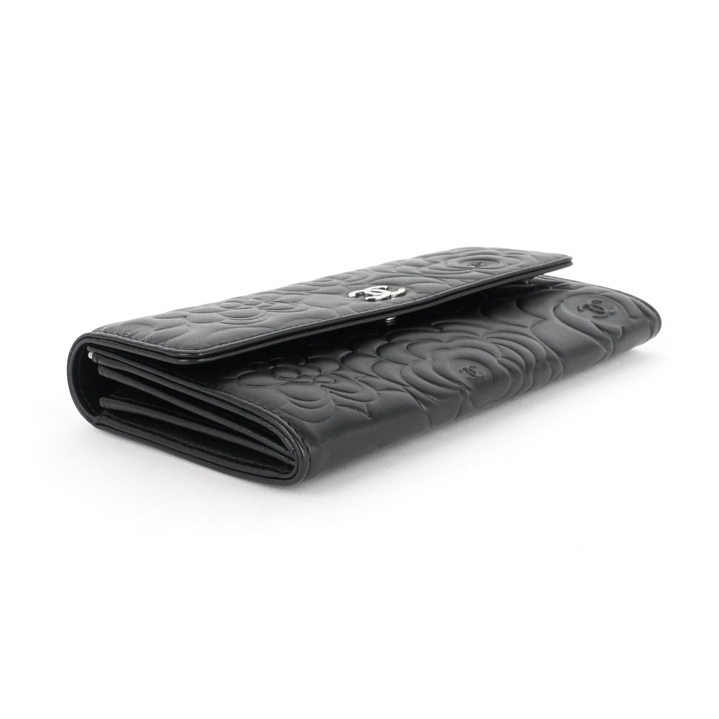 Chanel Embossed Camellia Lambskin Flap Wallet