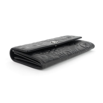 Chanel Embossed Camellia Lambskin Flap Wallet