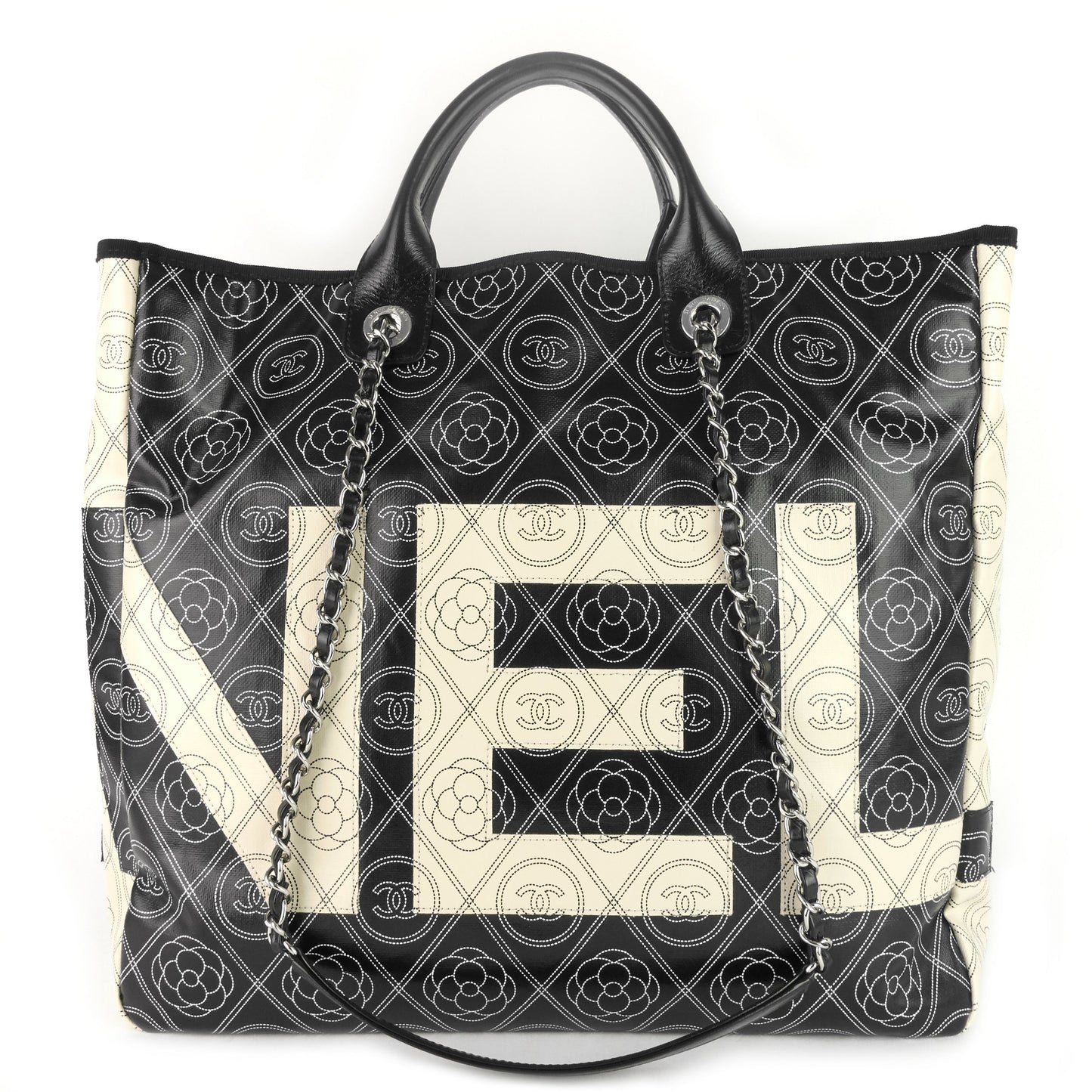 Chanel Coated Canvas Camellia Large Shopping Tote Bag