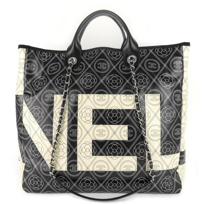 Chanel Coated Canvas Camellia Large Shopping Tote Bag