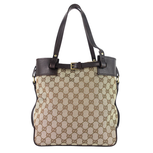 Gucci Ornamental Buckle Monogram Canvas Tote Bag