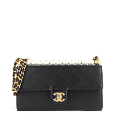 Chanel Chic Pearls Flap Goatskin Leather Clutch with Chain Bag
