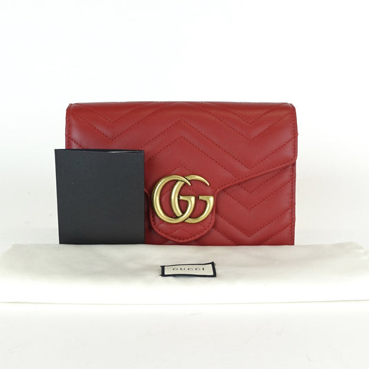 Gucci Marmont Matelasse Chevron Leather Wallet on Chain