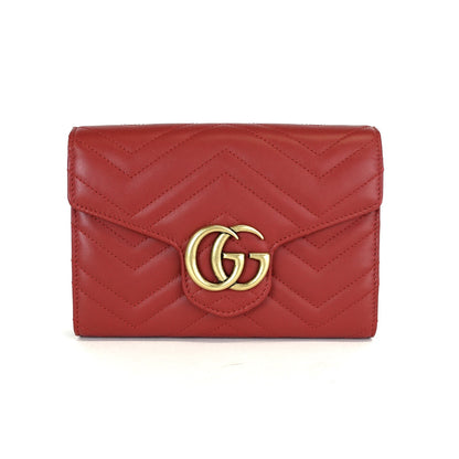 Gucci Marmont Matelasse Chevron Leather Wallet on Chain