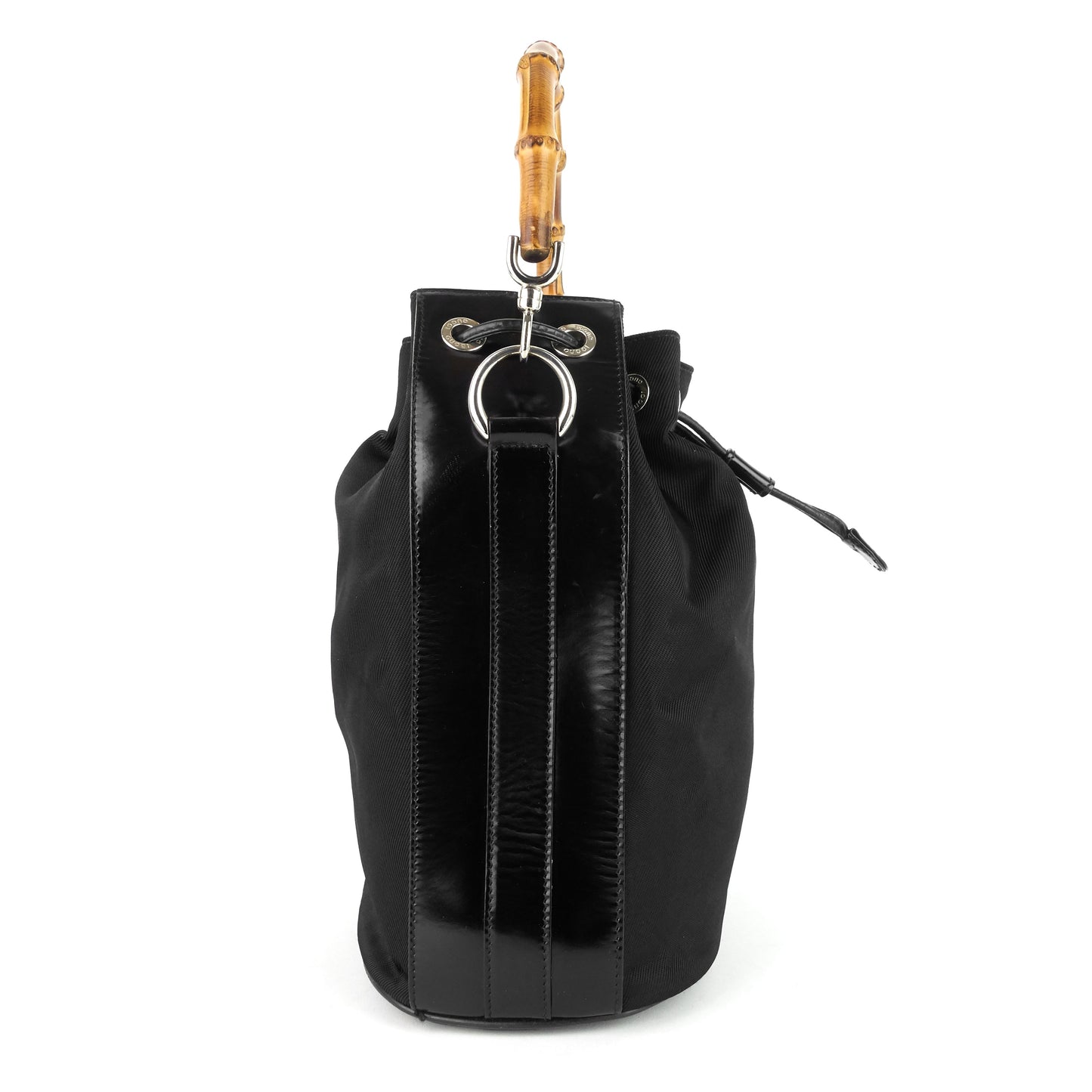 Gucci Nylon Bamboo Handle Drawstring Bucket Bag