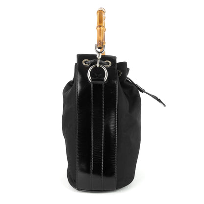 Gucci Nylon Bamboo Handle Drawstring Bucket Bag