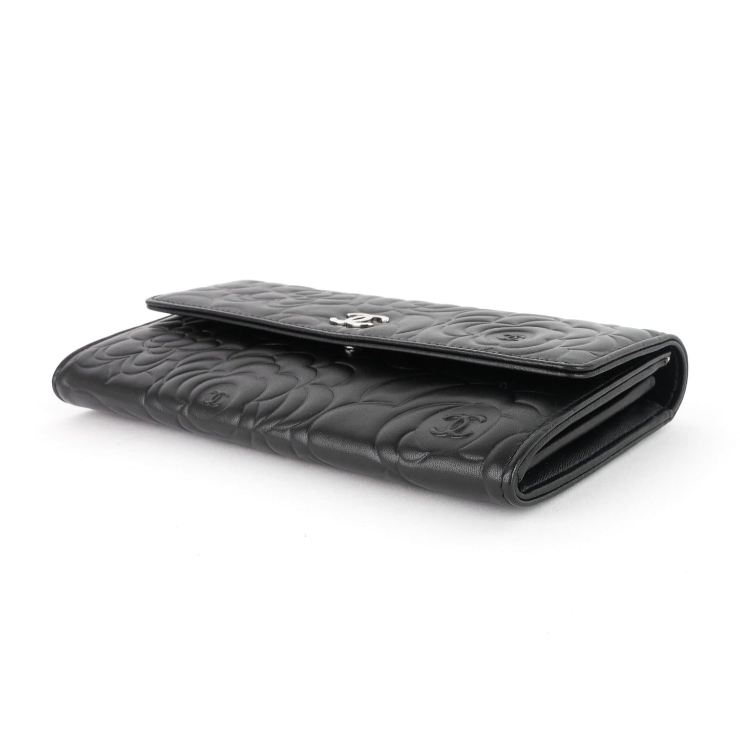 Chanel Embossed Camellia Lambskin Flap Wallet