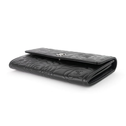 Chanel Embossed Camellia Lambskin Flap Wallet