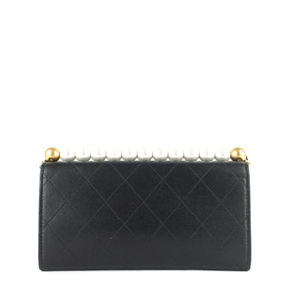 Chanel Chic Pearls Flap Goatskin Leather Clutch with Chain Bag