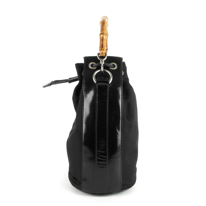 Gucci Nylon Bamboo Handle Drawstring Bucket Bag