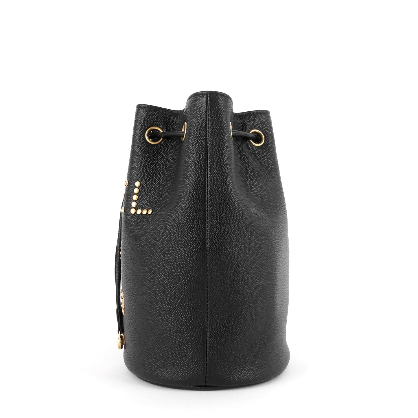 Chanel Deauville Drawstring Studded Caviar Bucket Bag