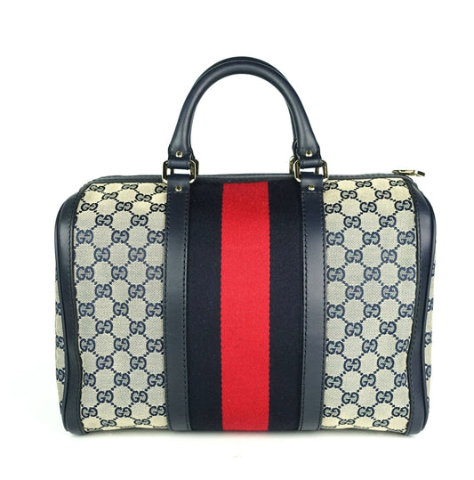 Gucci Monogram Canvas Web Boston Bag with Strap