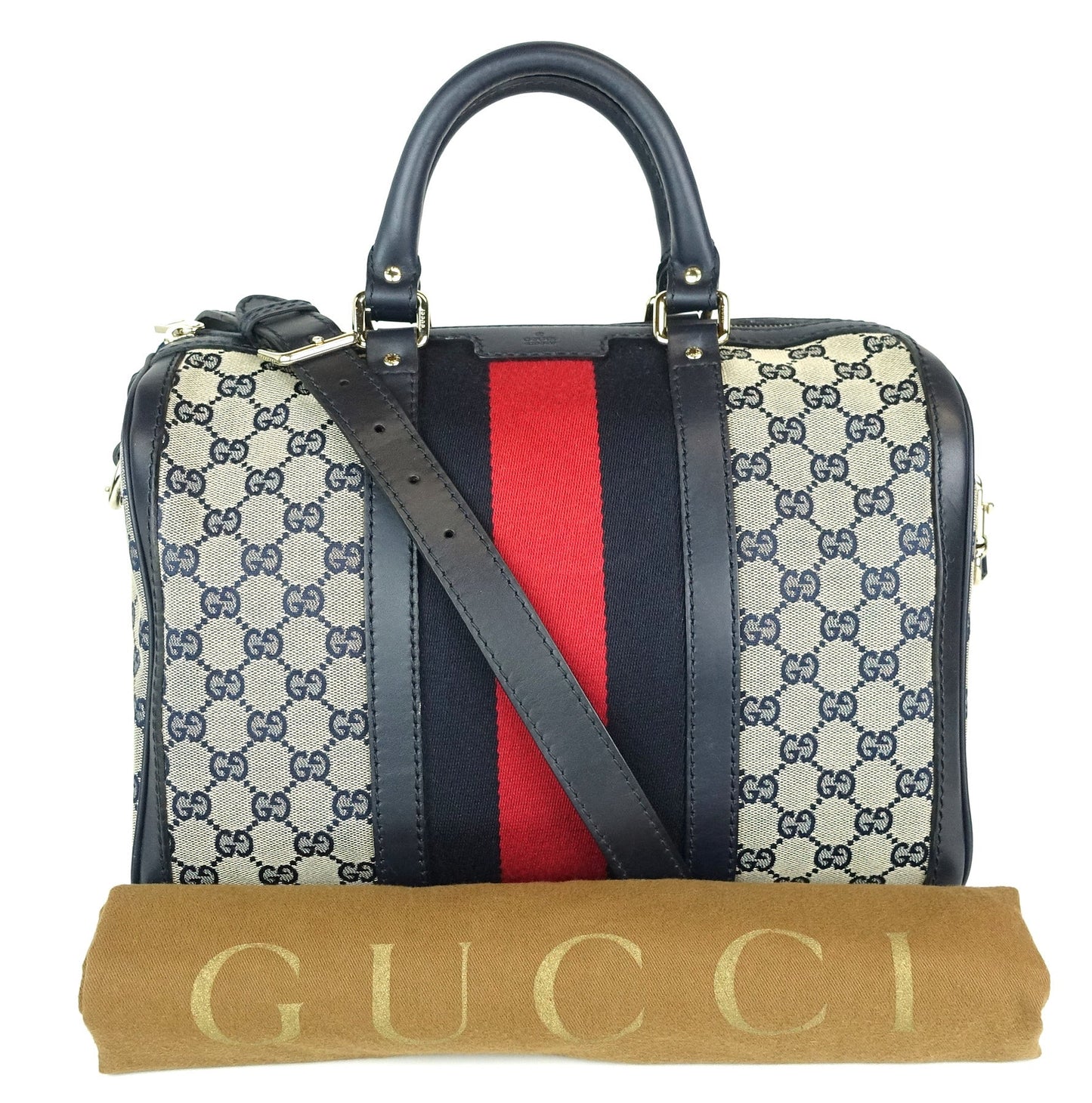Gucci Monogram Canvas Web Boston Bag with Strap
