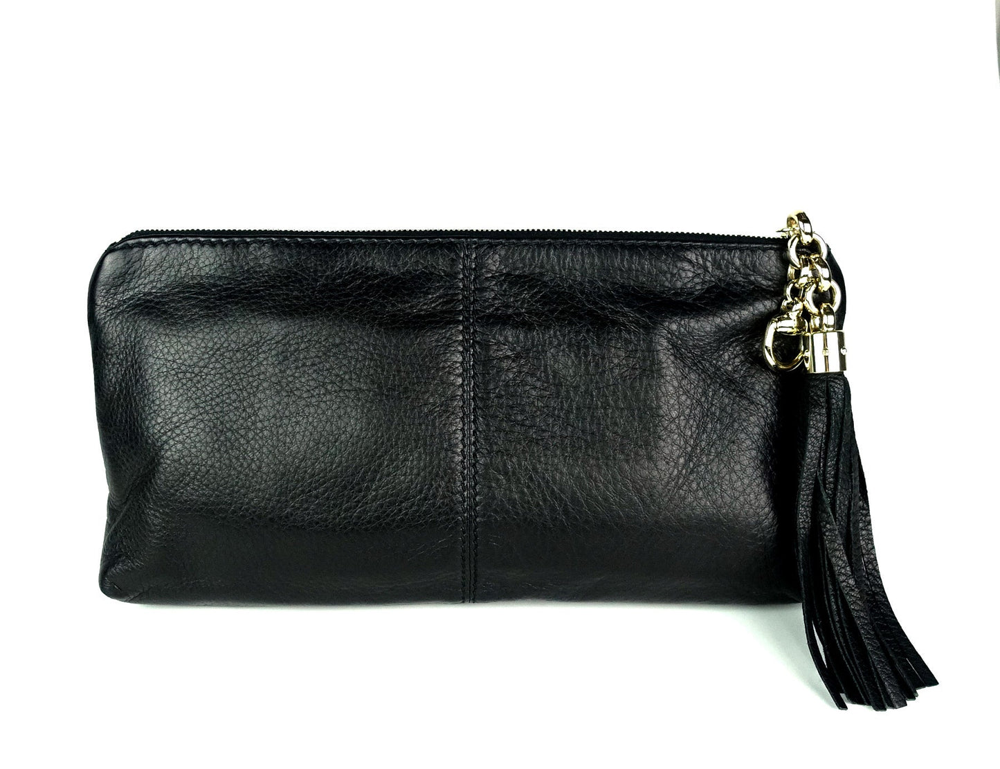 Gucci Sienna Grained Leather Tassel Clutch Bag