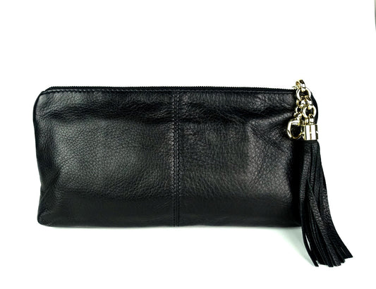 Gucci Sienna Grained Leather Tassel Clutch Bag