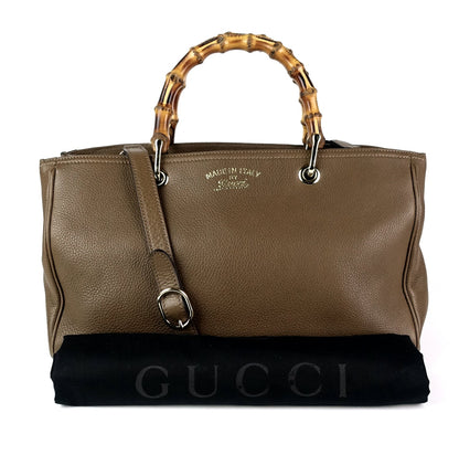 Gucci Pebbled Leather Bamboo Handle Shopper Tote Bag