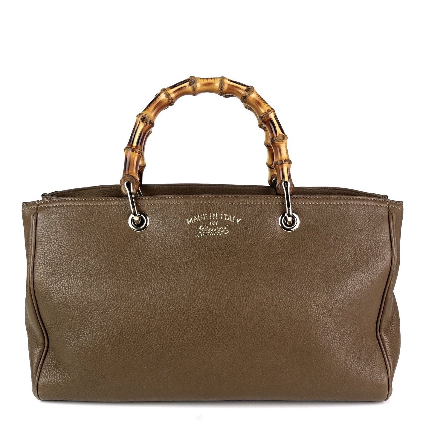 Gucci Pebbled Leather Bamboo Handle Shopper Tote Bag