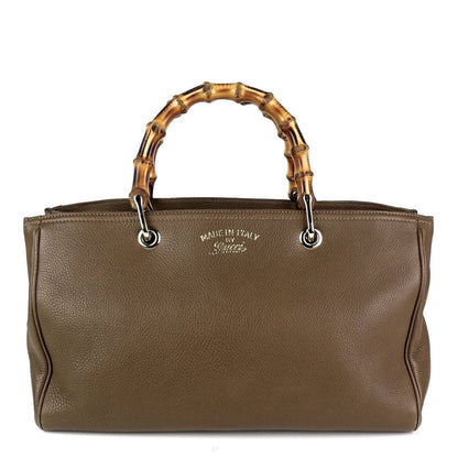 Gucci Pebbled Leather Bamboo Handle Shopper Tote Bag