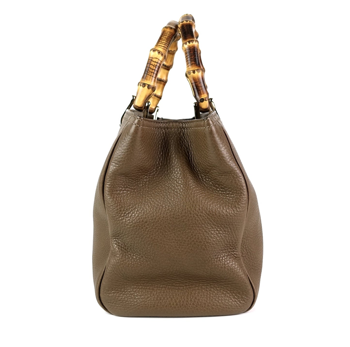 Gucci Pebbled Leather Bamboo Handle Shopper Tote Bag