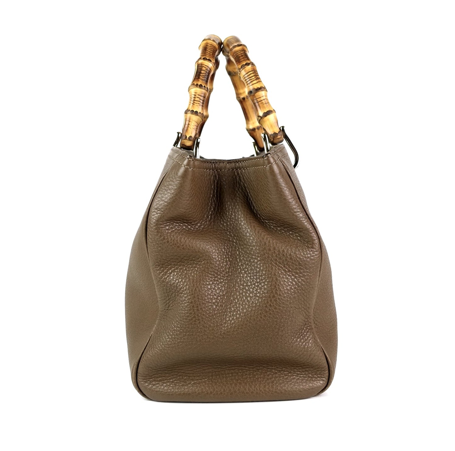 Gucci Pebbled Leather Bamboo Handle Shopper Tote Bag