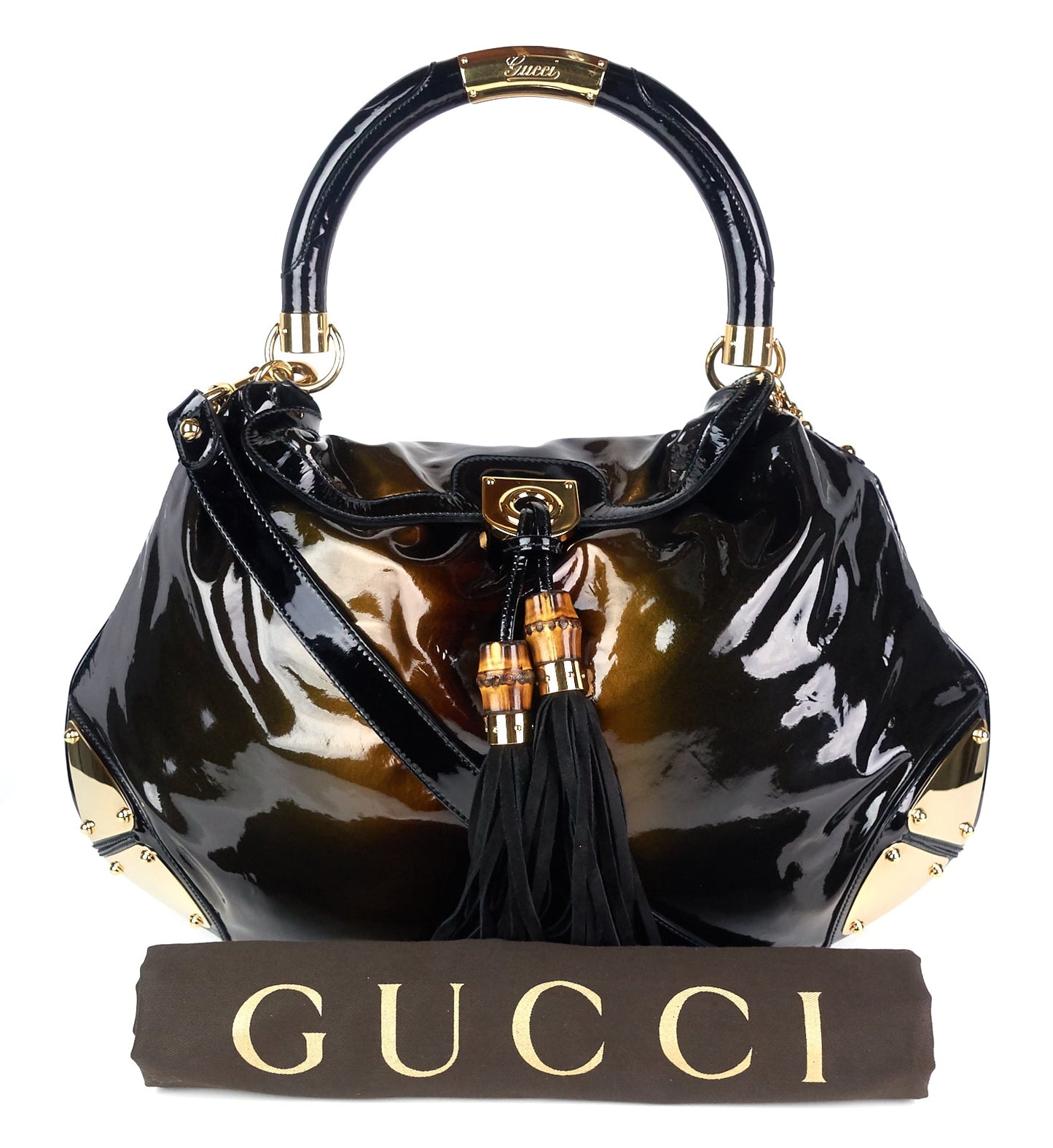 Gucci Indy Patent Leather Large Hobo Bag