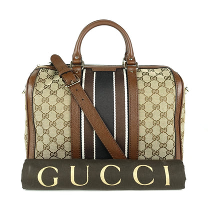 Gucci Monogram Canvas Web Boston Bag with Strap