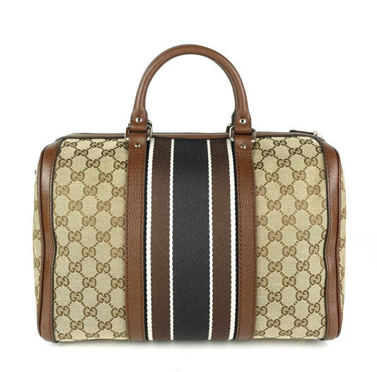 Gucci Monogram Canvas Web Boston Bag with Strap